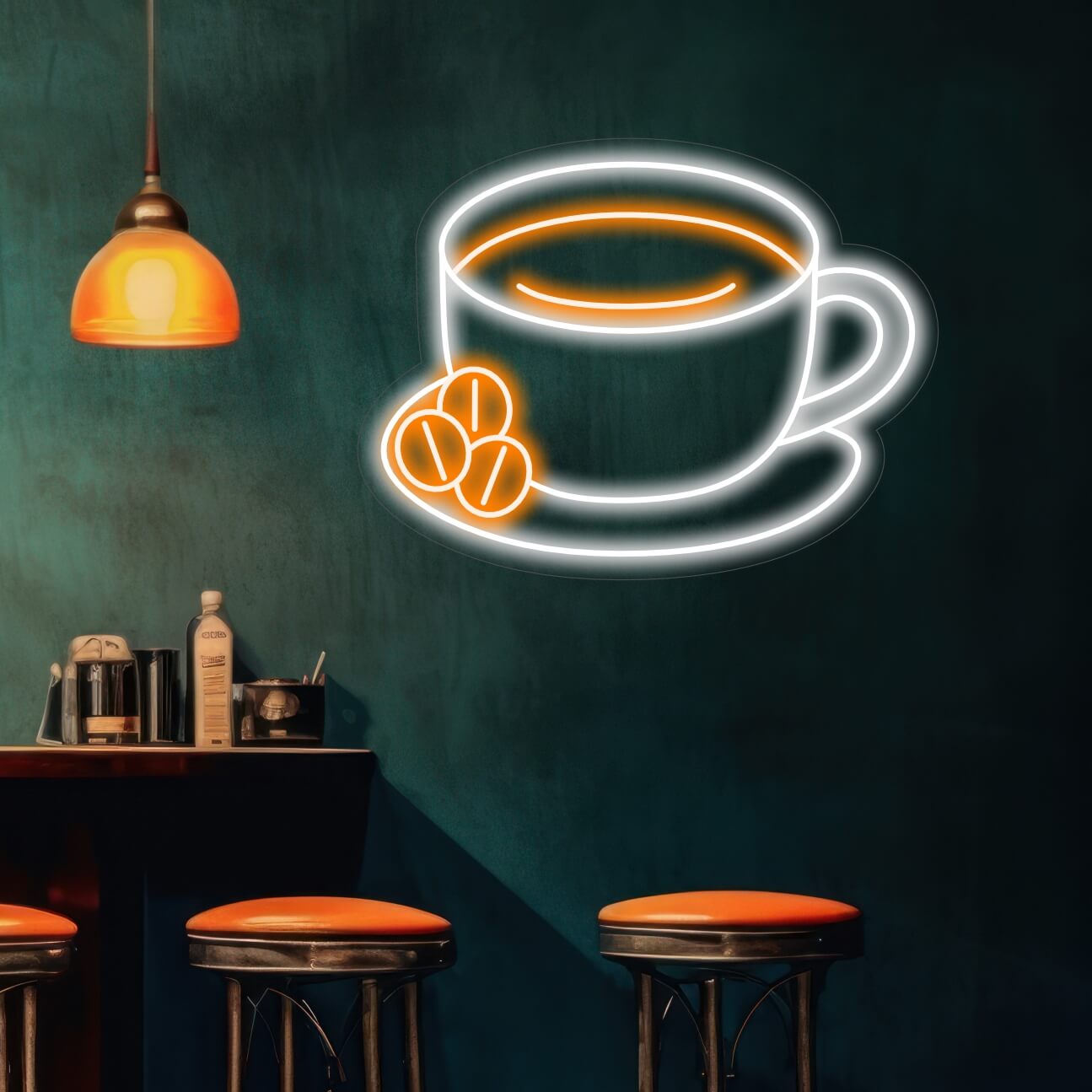 Kopje op een schotel met koffie neonbord - The Art Neon