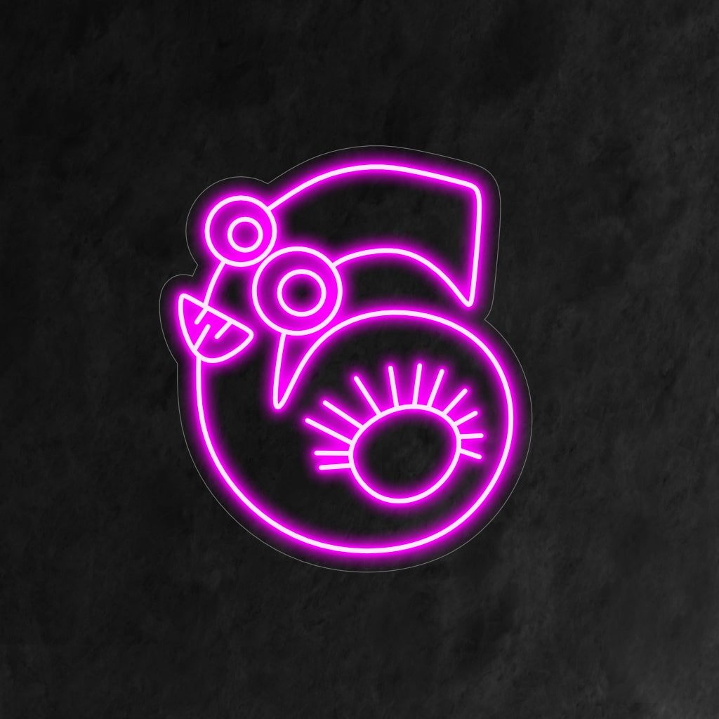 "6th Birthday Neon Sign" toont een lachend, cartoonachtig cijfer 6 met vrolijke ogen, wat een vrolijke sfeer brengt op de zesde verjaardag van een kind.