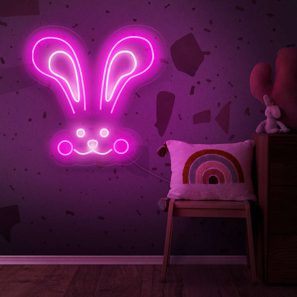 "Abstract Rabbit Bunny Neon Sign" - Een speels neonlicht met een abstracte afbeelding van een konijn of haas, dat een speelse en moderne charme aan uw leefruimte toevoegt.