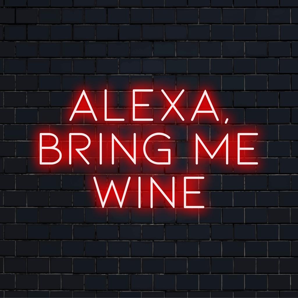 Aangepast LED-neonbord met de tekst Alexa, Bring Me Wine, perfect voor huisdecoratie en om een โโleuk, persoonlijk tintje toe te voegen.