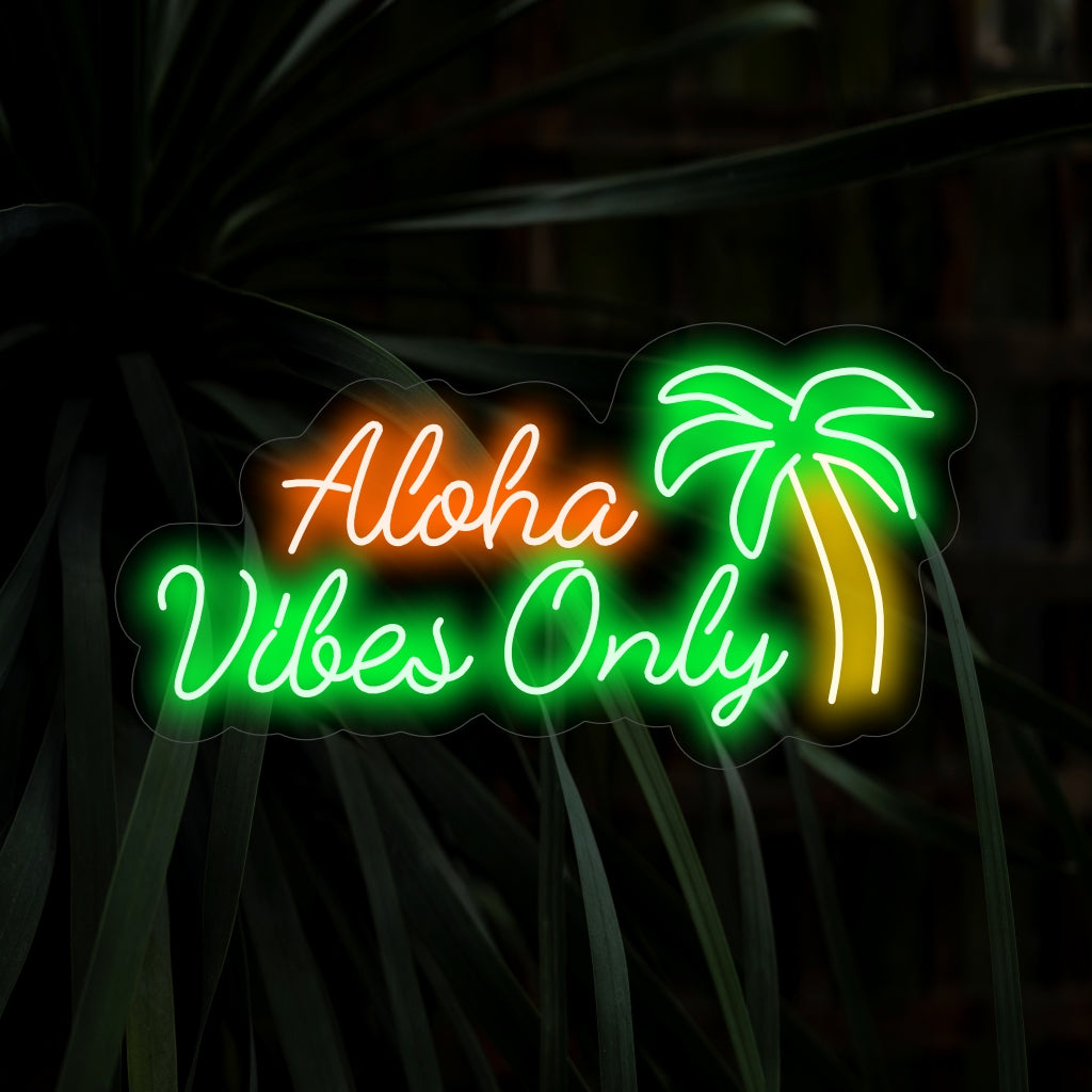 "Aloha Vibes Only Neon Sign" - Een tropisch neonlicht met de iconische Hawaïaanse begroeting, dat warmte en positiviteit in uw leefruimte brengt.