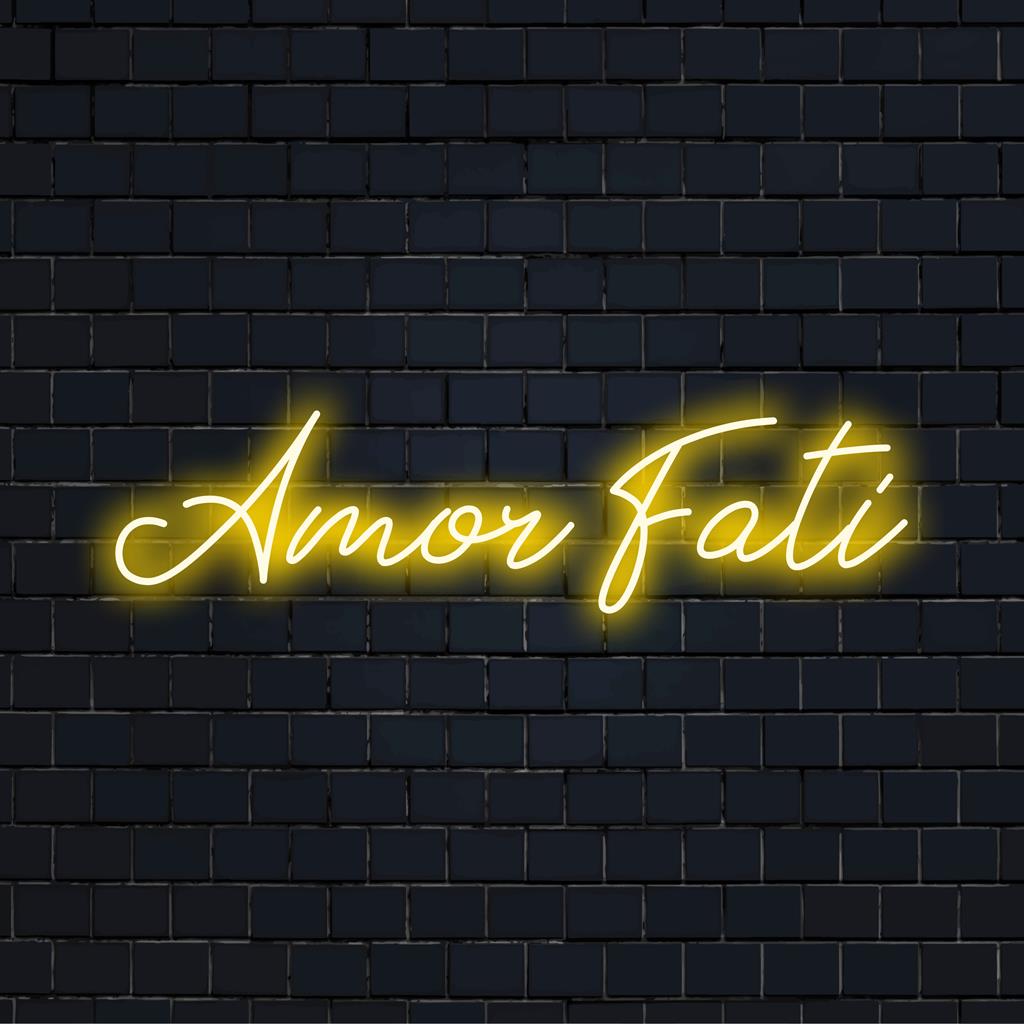 Levendig Amor Fati-neonbord met op maat gemaakte LED-kunst, perfect om elke ruimte op te vrolijken met moderne verlichting.