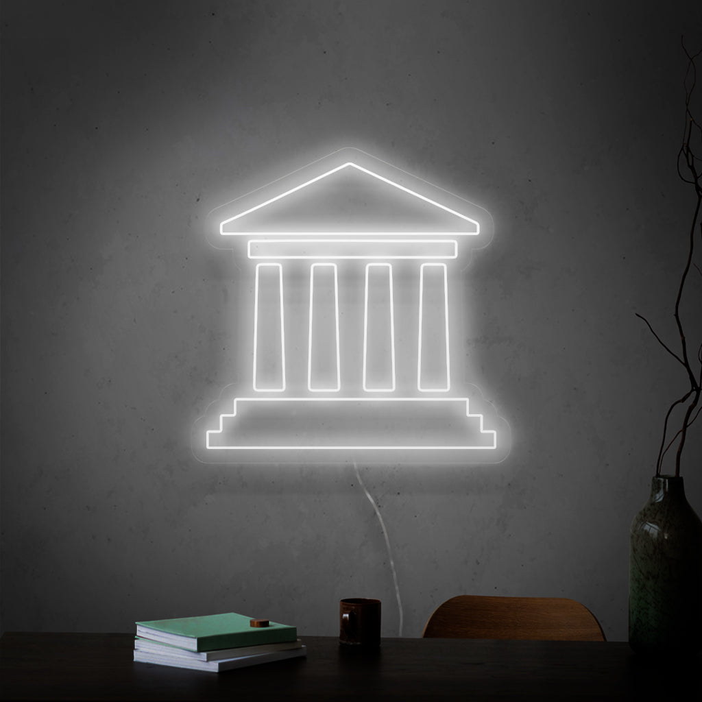 "Ancient Building Neon Sign" - Een majestueuze neonlamp met de afbeelding van een oud gebouw, die historische en artistieke allure aan uw leefruimte geeft.