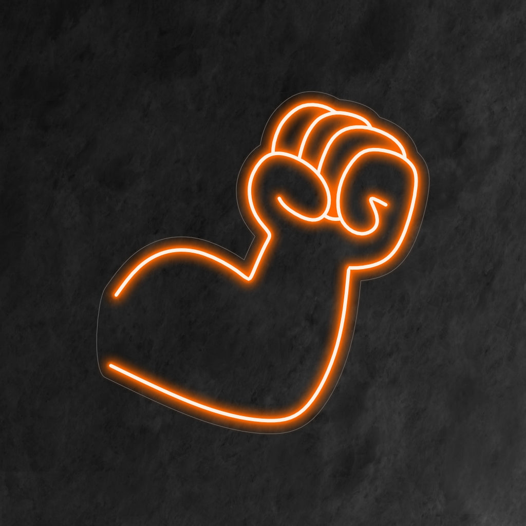 "Arm and Fist Neon Sign" - Een krachtig neonlicht met de kracht en vastberadenheid van een arm en vuist, dat energie en motivatie in uw leefruimte brengt.