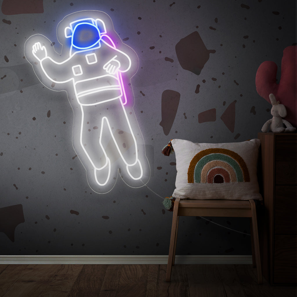 "Astronaut Neon Sign" - Een kosmisch neonlicht met de iconische afbeelding van een astronaut, dat interstellaire verwondering en een gevoel van ontdekking in uw leefruimte brengt.