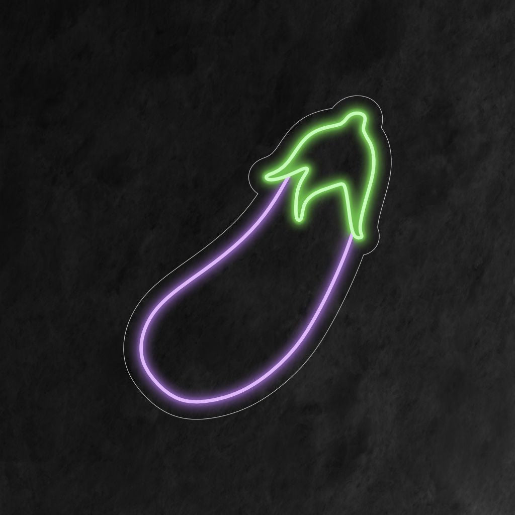 "Aubergine Neon Sign" - Een charmant neonlicht met de afbeelding van een aubergine, dat culinaire charme en fantasie in uw leefruimte brengt.