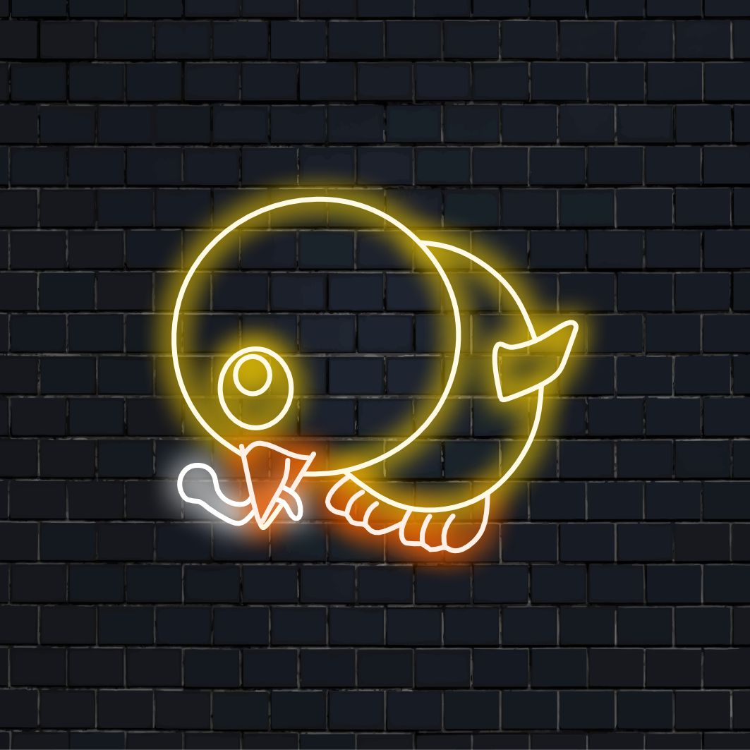 "Baby Chicken Eat Worm Neon Sign" - Een schattig neonlicht met een kuikentje dat geniet van een worm. Het brengt charme en speelsheid in uw leefruimte.