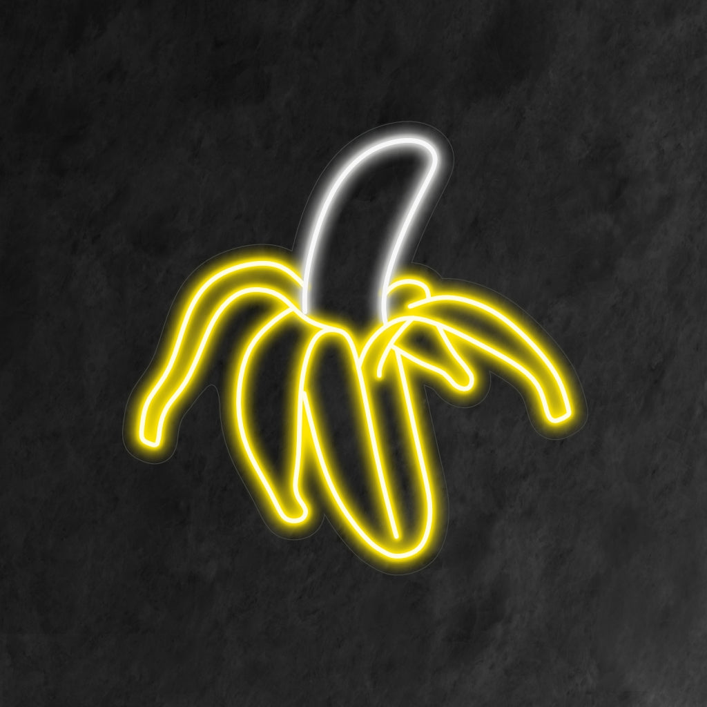 "Banana Neon Sign" - Een speels neonlicht met de levendige afbeelding van een banaan, dat een speelse en tropische sfeer aan uw leefruimte geeft.