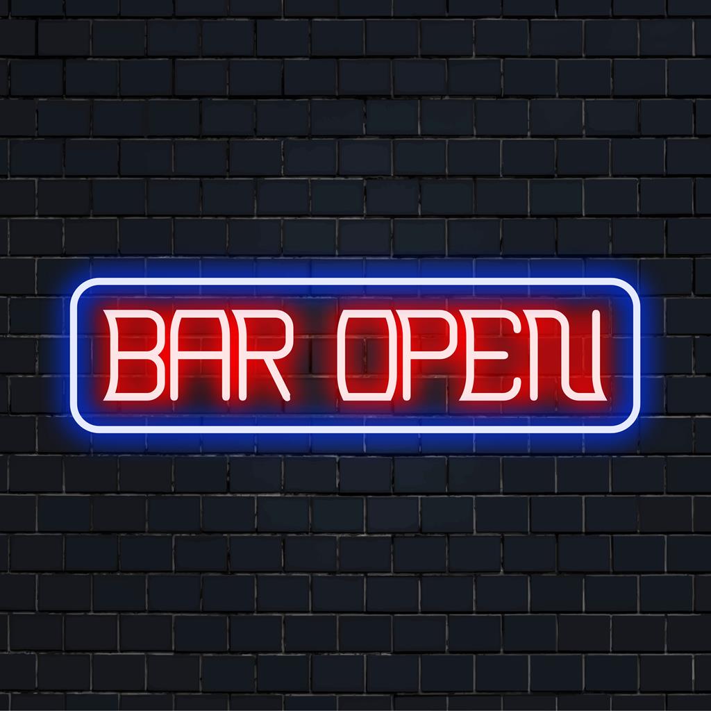 Op maat gemaakt LED-neonbord met de tekst Bar Open in levendige, oplichtende letters, perfect voor bardecoratie en gepersonaliseerd neonlicht.