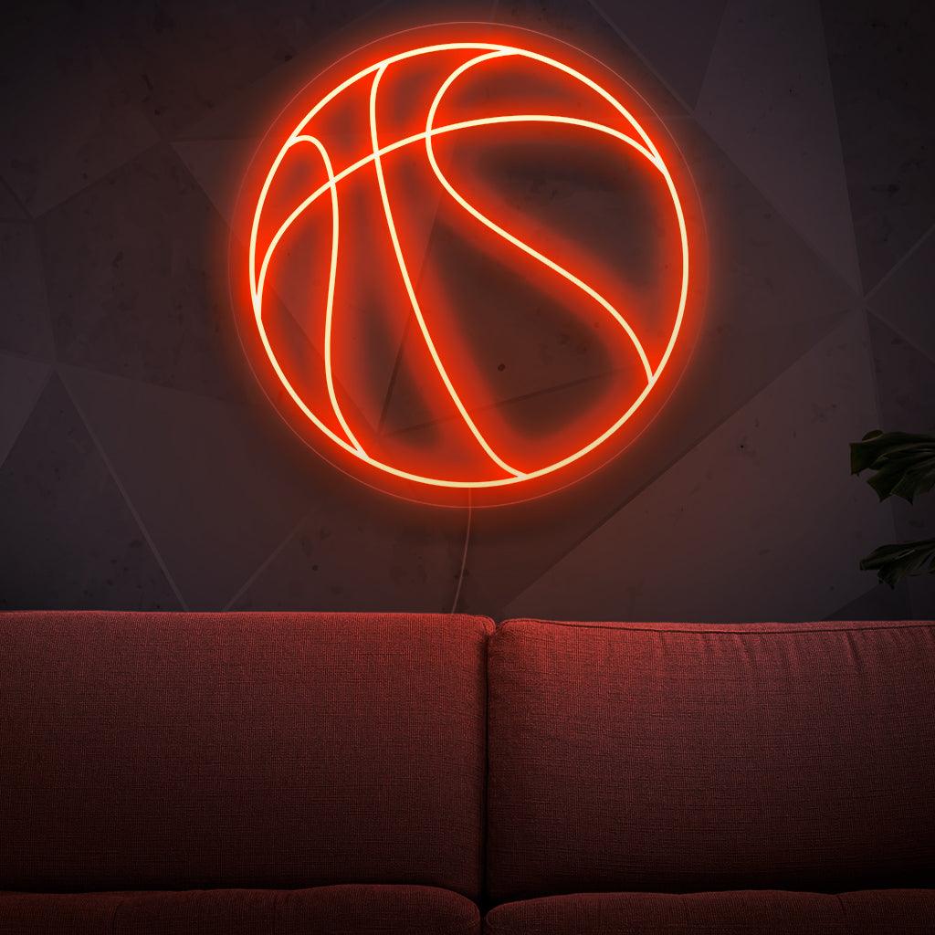 "Basketball Ball Neon Sign" - Een dynamisch neonlicht met de iconische afbeelding van een basketbal, dat een sportieve en energieke sfeer toevoegt aan uw speelkamer of basketbaldecor.