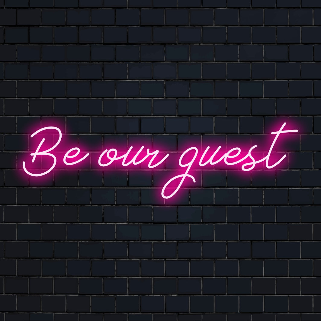 LED-neonreclame met de tekst 'Be Own Guest', gepersonaliseerd in een helder, vloeiend lettertype. Een stijlvolle, persoonlijke decoratie-uitstraling.