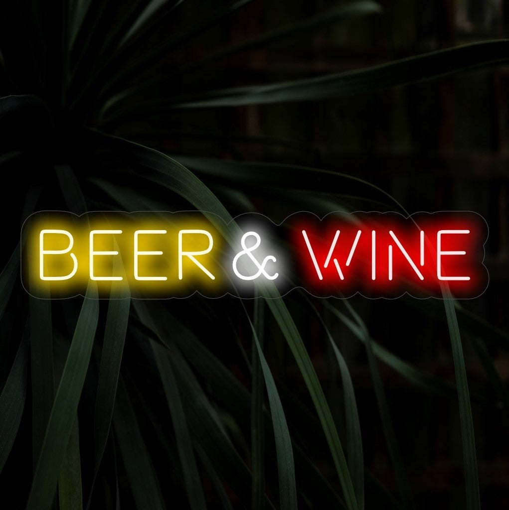 "Beer and Wine Neon Sign" - Een feestelijk neonlicht met de symbolen van bier en wijn, dat een feestelijke en plezierige sfeer in uw bar of pub creëert.