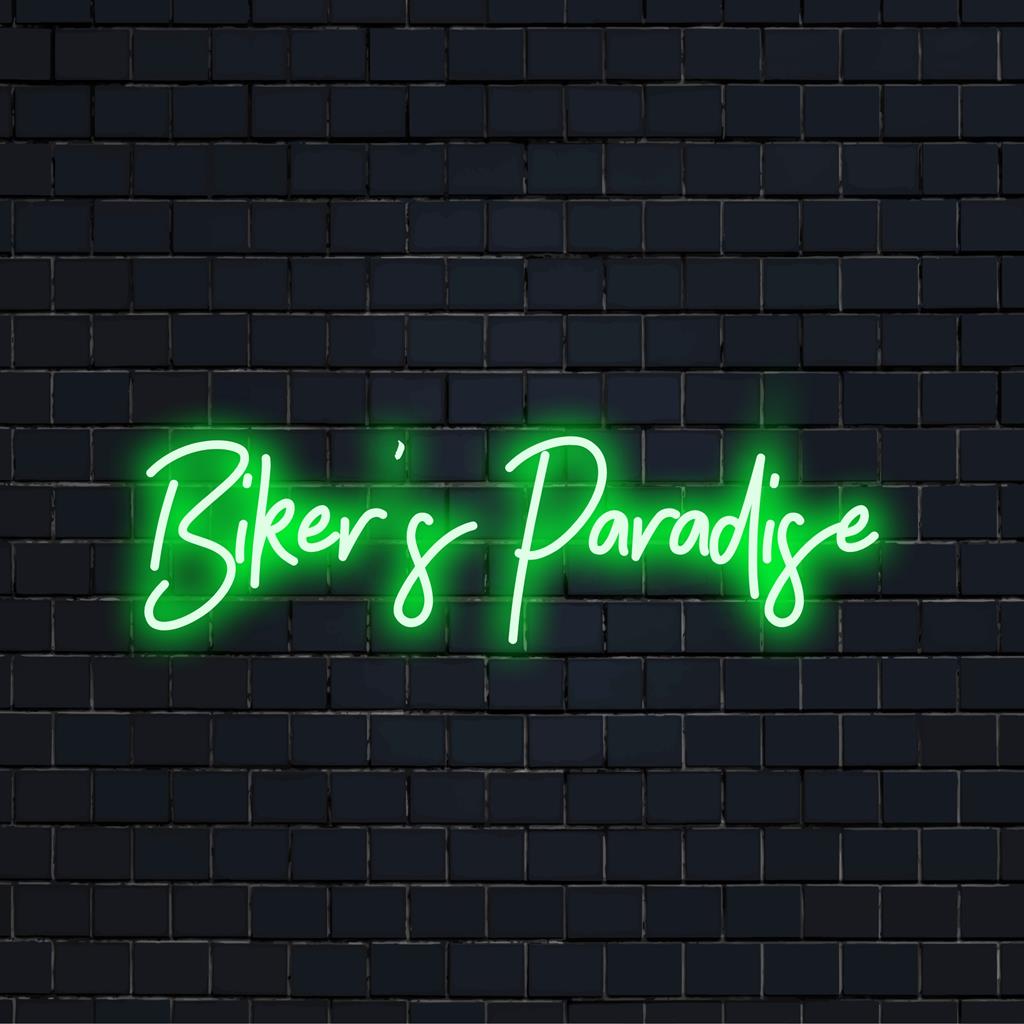 Op maat gemaakt Biker's Paradise LED-neonbord, opvallend verlicht decor, perfect voor elke ruimte; een uniek tintje voor motorliefhebbers.
