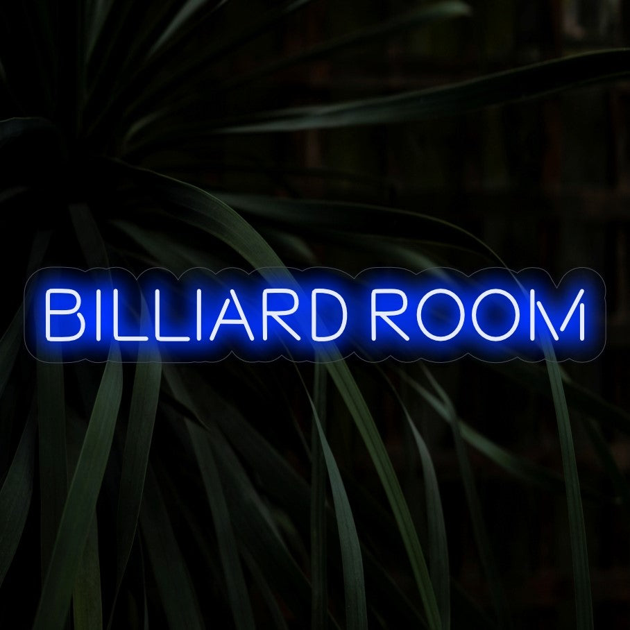 "Billiard Room Neon Sign" - Een klassieke neonlamp met de tekst "Billiard Room", die verfijning en entertainment toevoegt aan uw speelkamer of biljartruimte.