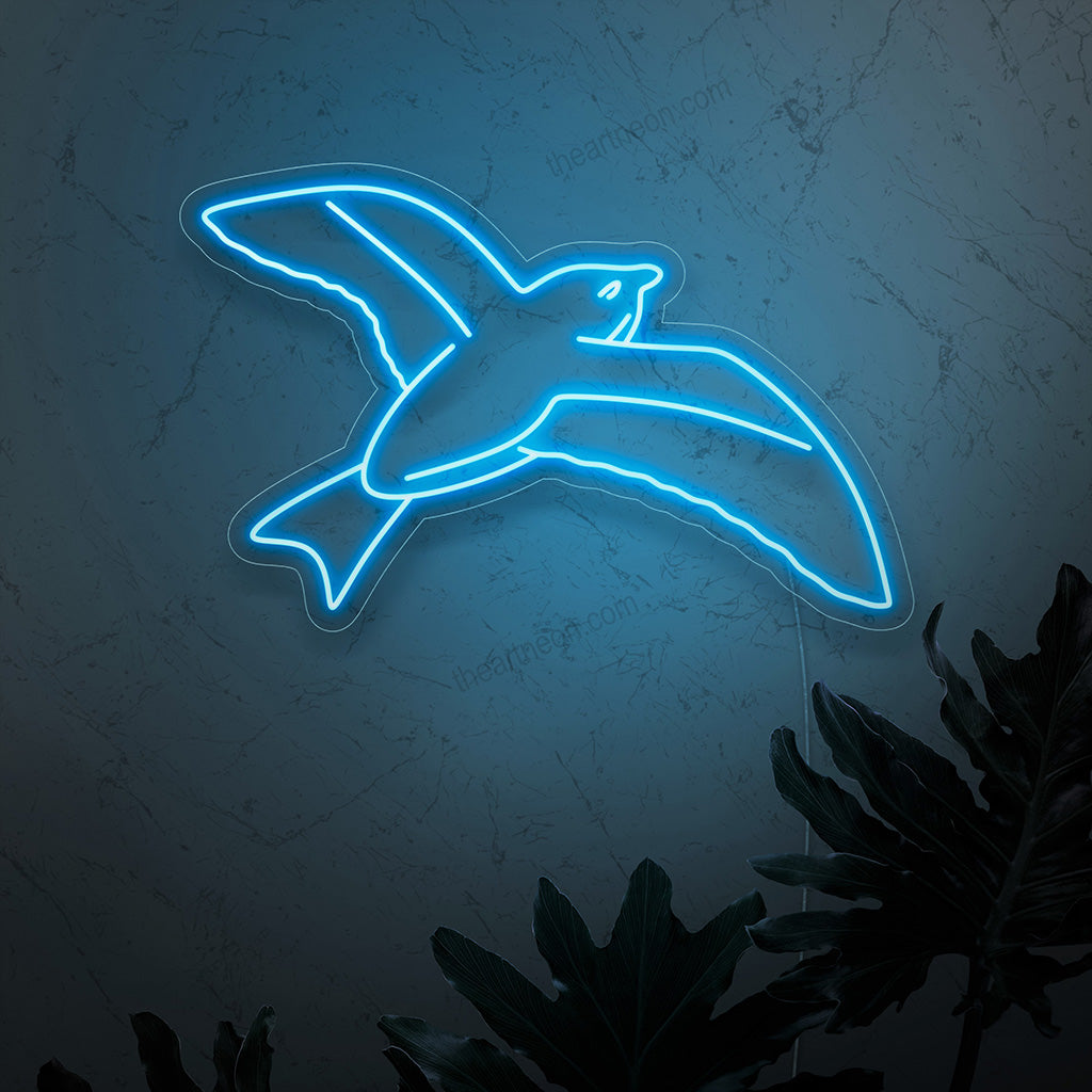 "Bird in Flight Neon Sign" - Een sierlijk neonlicht met het silhouet van een vliegende vogel, dat een door de natuur geïnspireerde elegantie en vrijheid in uw leefruimte brengt.