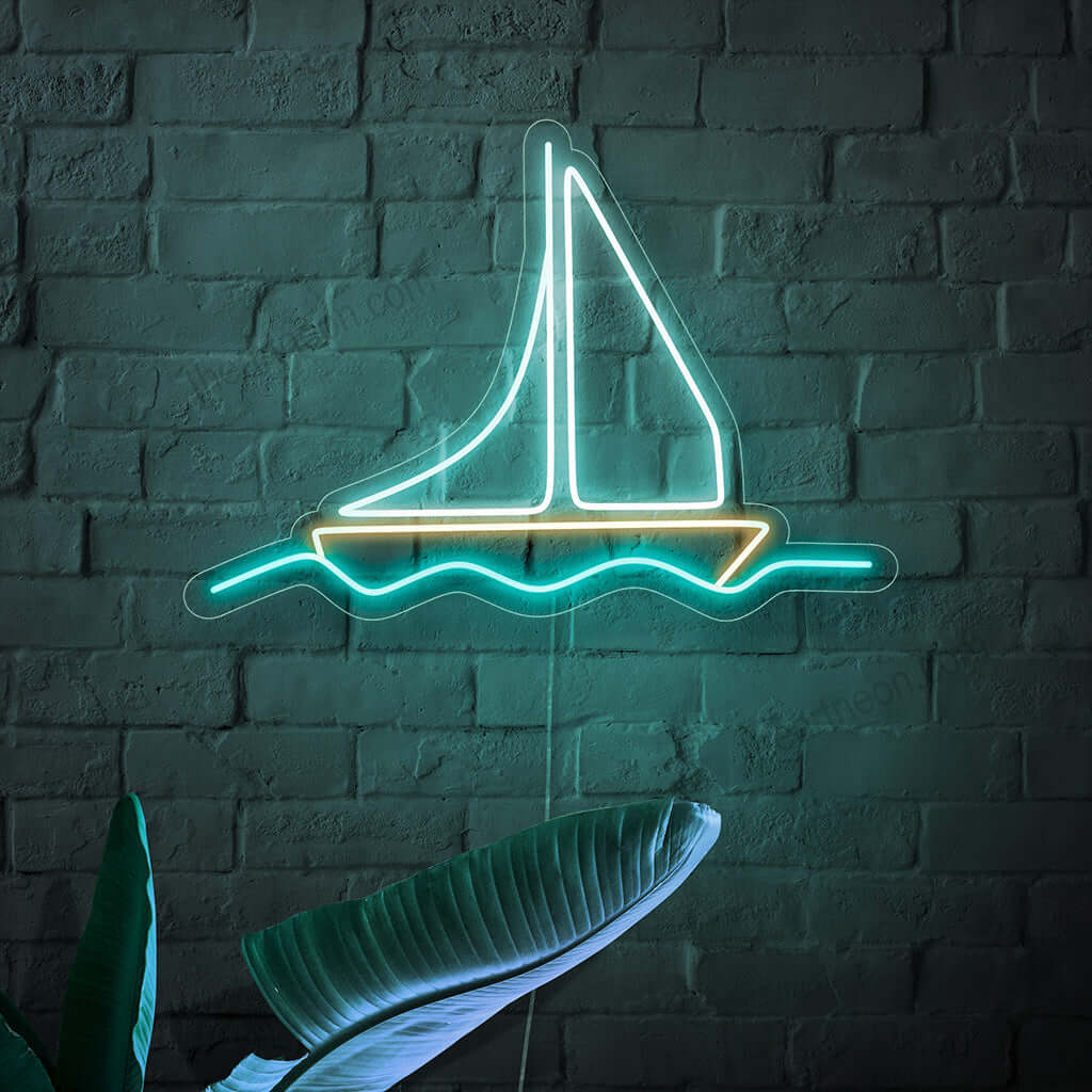 "Boat Neon Sign" - Een nautisch neonlicht met het iconische symbool van een boot, dat maritieme charme en een gevoel van avontuur in uw leefruimte brengt.