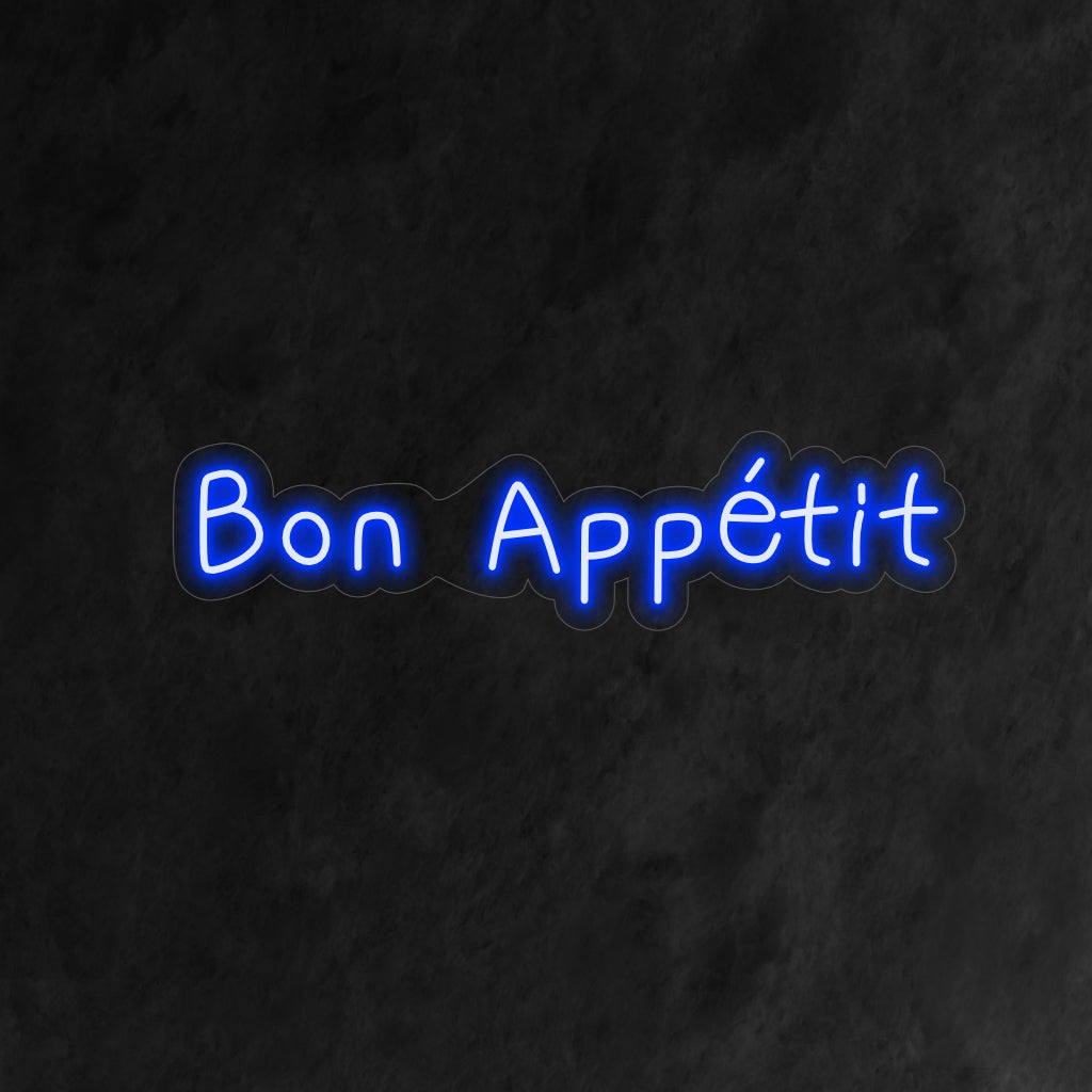 "Bon App��tit Neon Sign" - Een charmant neonlicht met de tekst "Bon App��tit". Hiermee creëert u culinair genot en een gastvrije sfeer in uw keuken of eetkamer.