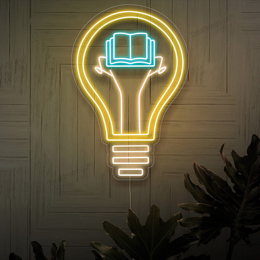 "Book Lightbulb Neon Sign" - Een intellectueel neonlicht met de combinatie van een boek en een gloeilamp, dat inspiratie en liefde voor literatuur in uw leeshoek of bibliotheek brengt.