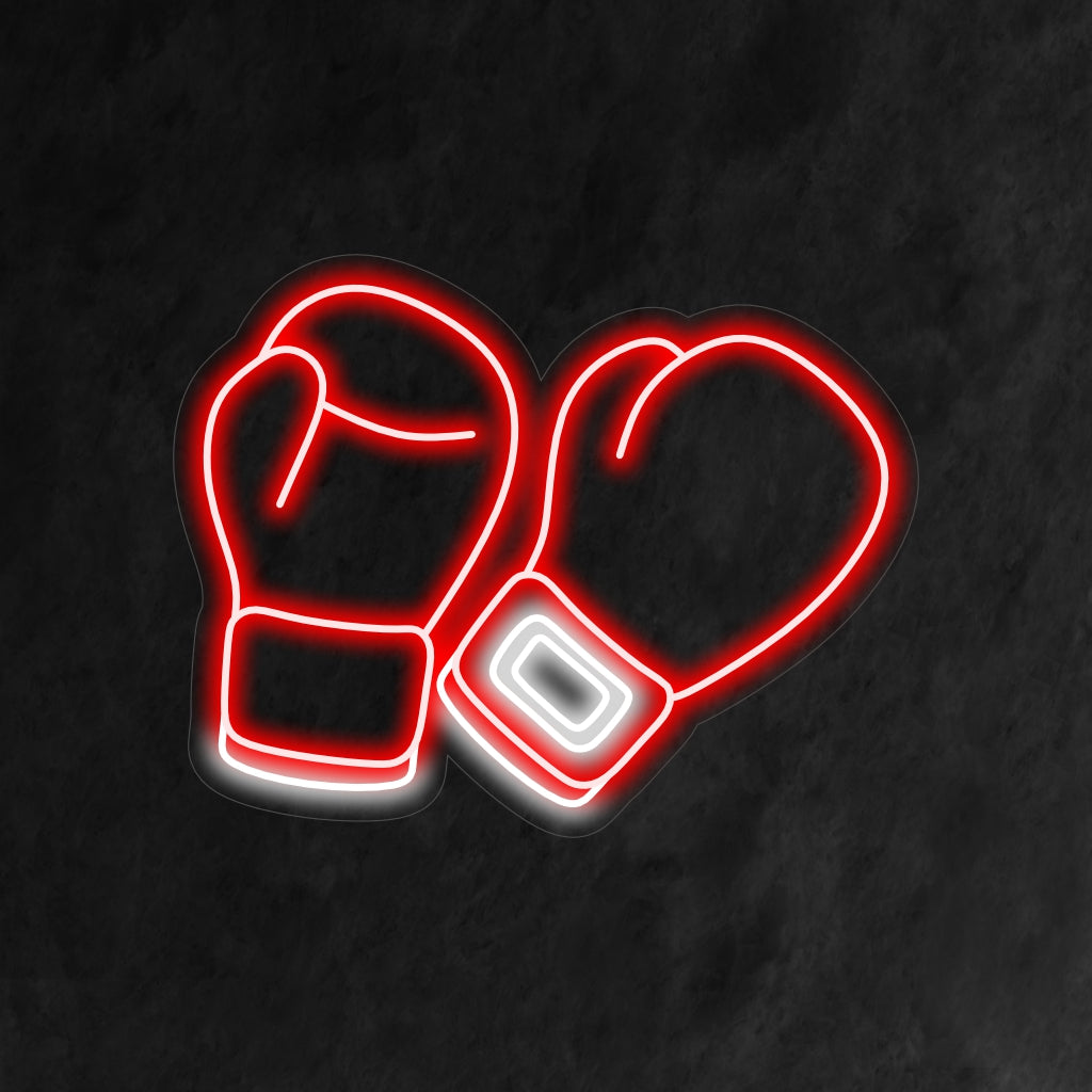 "Boxing Gloves Neon Sign" - Een opvallend neonlicht met de iconische symbolen van bokshandschoenen, dat atletisch vermogen en intensiteit toevoegt aan uw bokszaal of sportdecor.