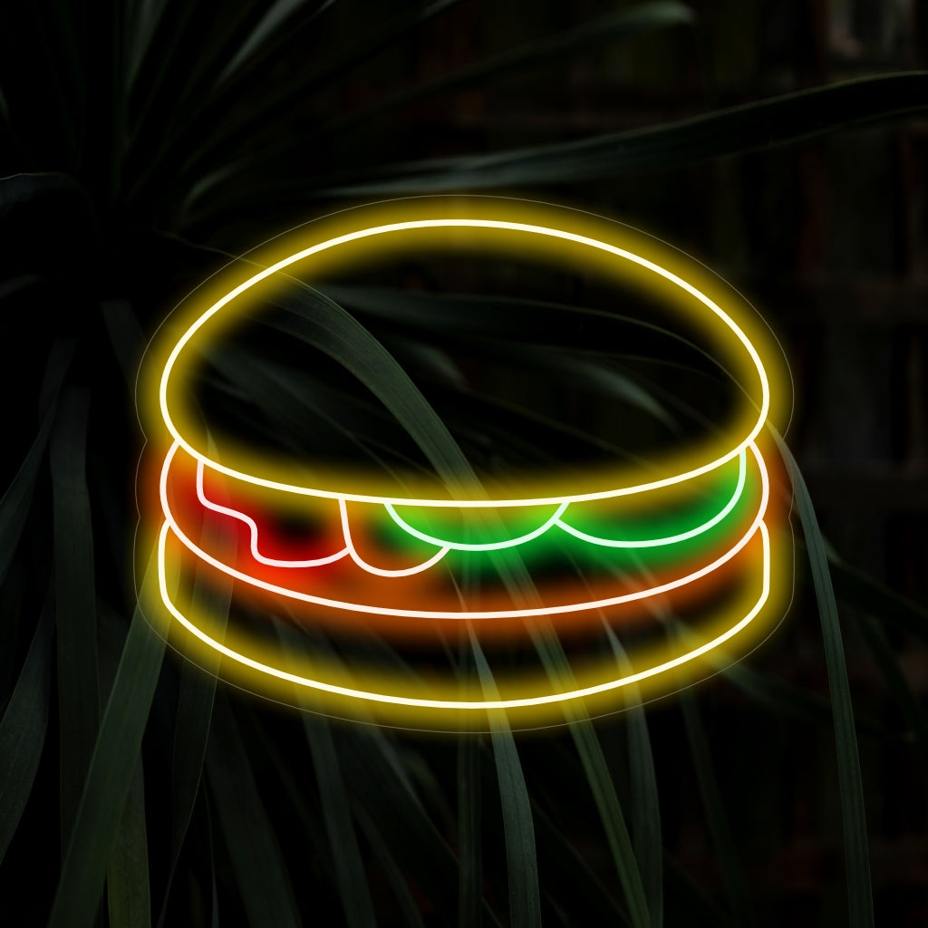 "Burger Neon Sign" is een prachtige toevoeging aan de restaurantinrichting, met de artistieke weergave van een enkele hamburger. Verlicht uw ruimte met de uitnodigende gloed van dit neonlicht, perfect voor het creëren van een overheerlijke ambiance.