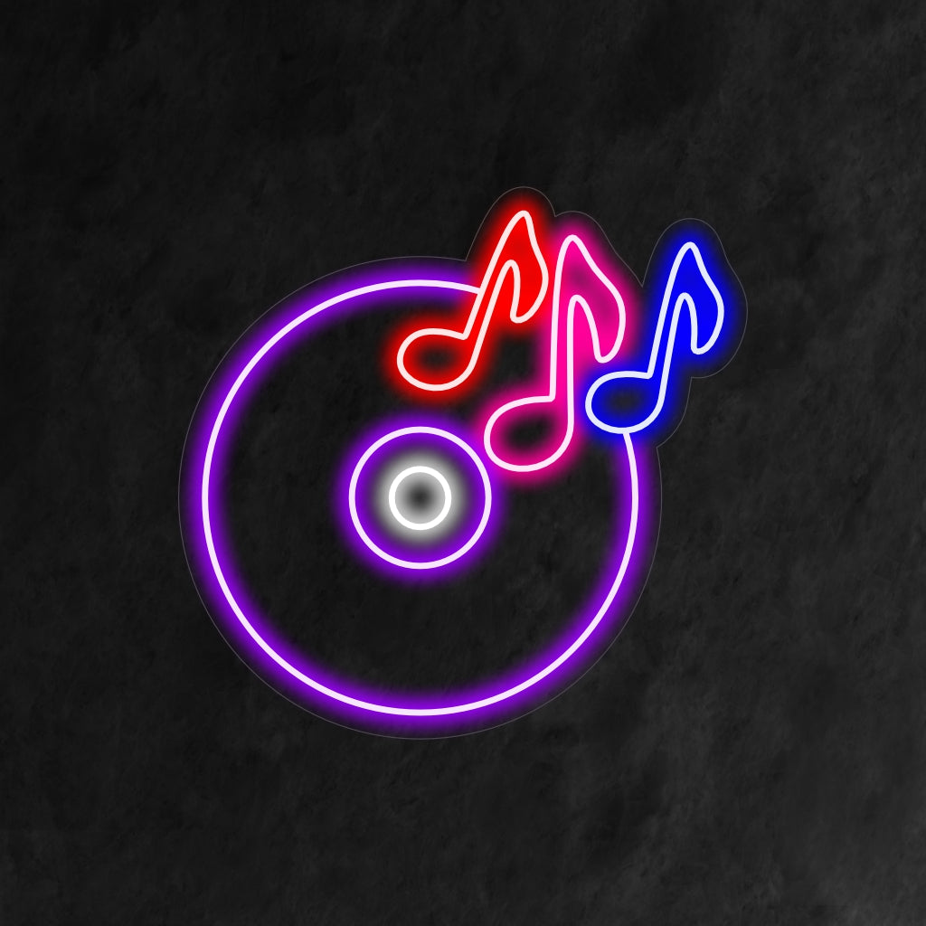 "CD With Musical Notes Neon Sign" is een muzikale en levendige toevoeging aan uw muziekinterieur. Een neonlamp die een eerbetoon is aan het tijdloze cd-tijdperk.