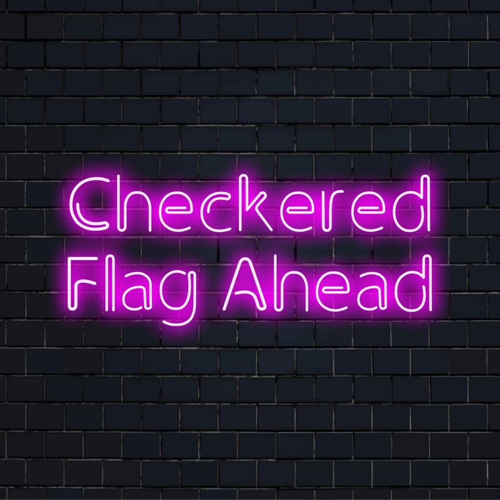 Op maat gemaakt LED-neonbord met een geblokte vlag, ideaal voor raceliefhebbers; perfect als opvallende neonwanddecoratie.