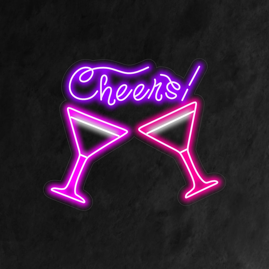 "Cheers Two Glasses Neon Sign" is een eenvoudige en vrolijke toevoeging aan uw barinterieur. Een neonlicht dat de sfeer van een toost uitstraalt.