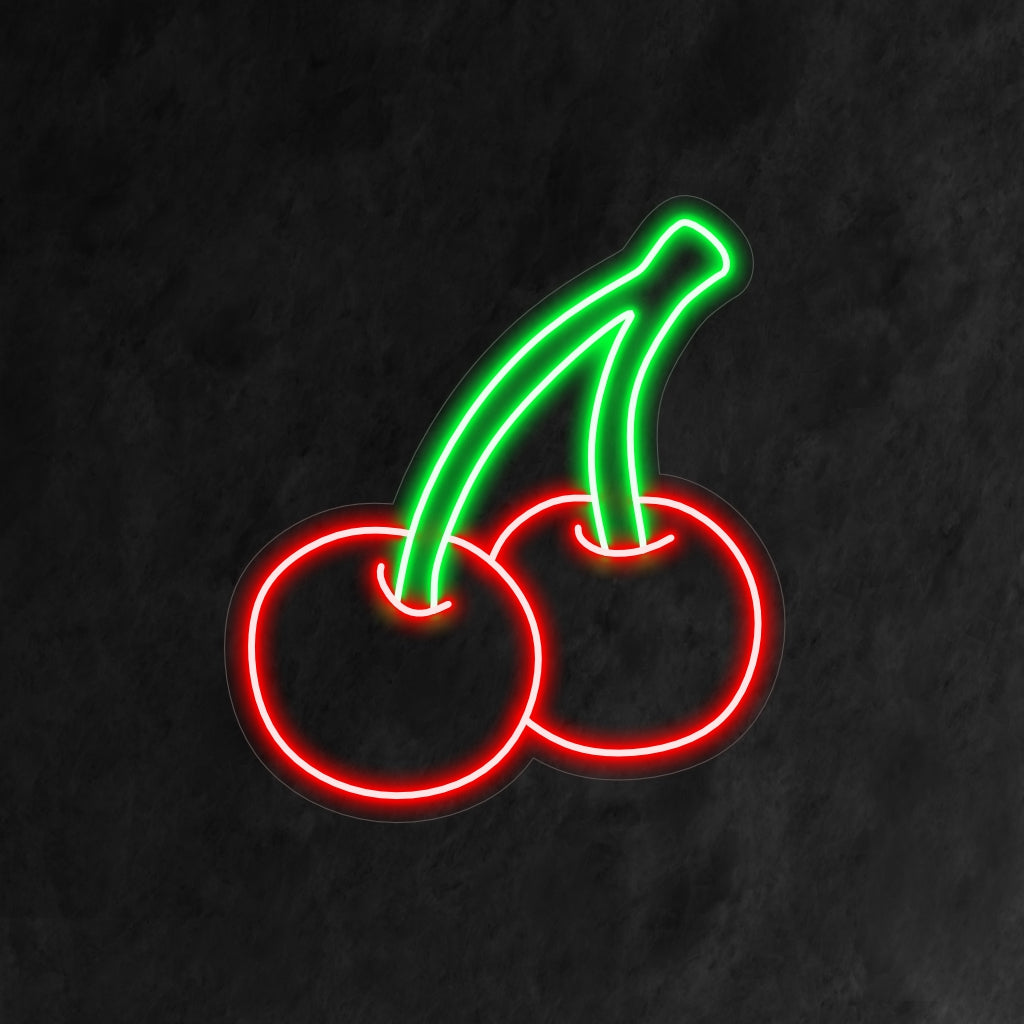 "Cherry Neon Sign" - Een prachtig en levendig neonlicht met iconische kersen, dat uw ruimte vult met zoetheid en speelse charme.