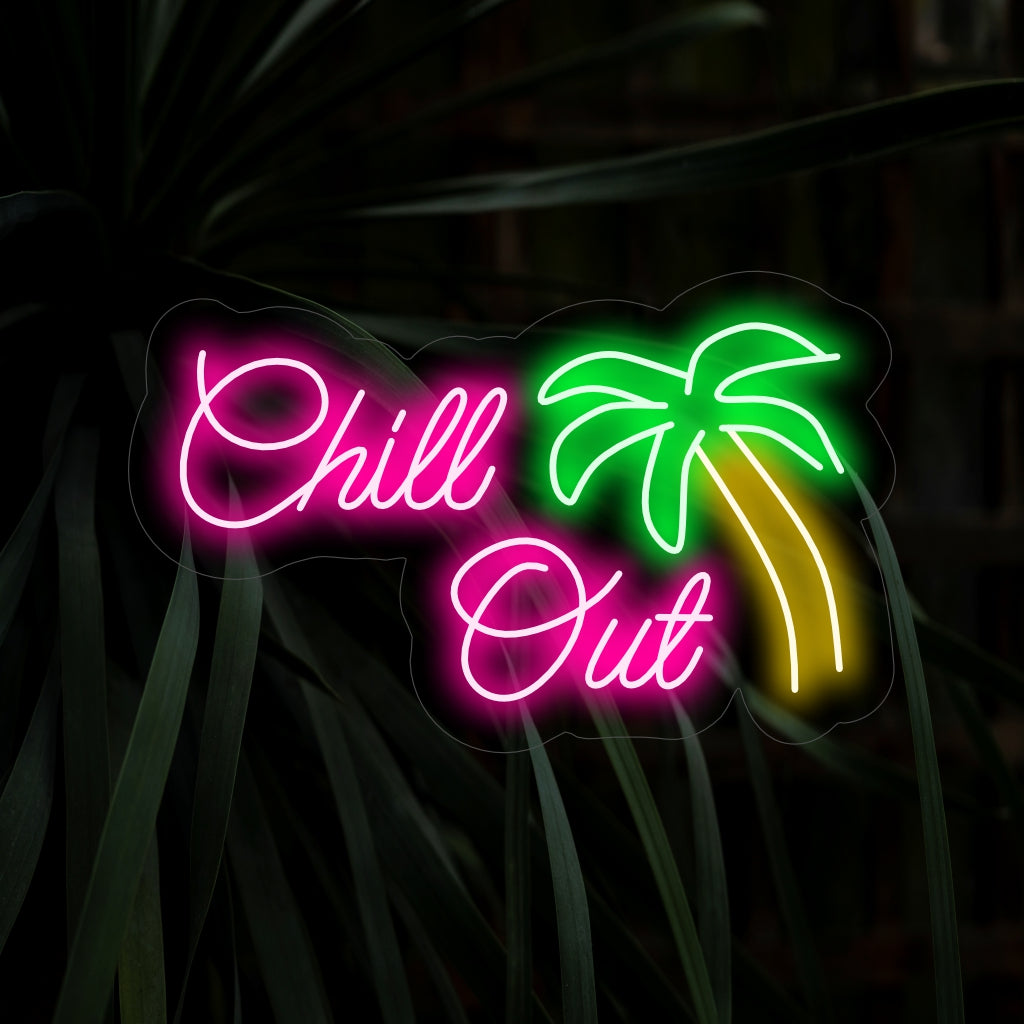 "Chill Out Neon Sign" - Een ontspannen en uitnodigend neonlicht met de tekst "Chill Out". Het creëert een koele en ontspannende sfeer in uw ruimte met zijn stijlvolle en moderne ontwerp.