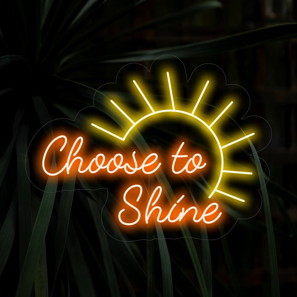 "Choose To Shine Neon Sign" - Een inspirerend en positief neonlicht met de tekst "Choose To Shine". Het straalt een opbeurende sfeer uit en voegt een stijlvolle toets toe aan uw ruimte.