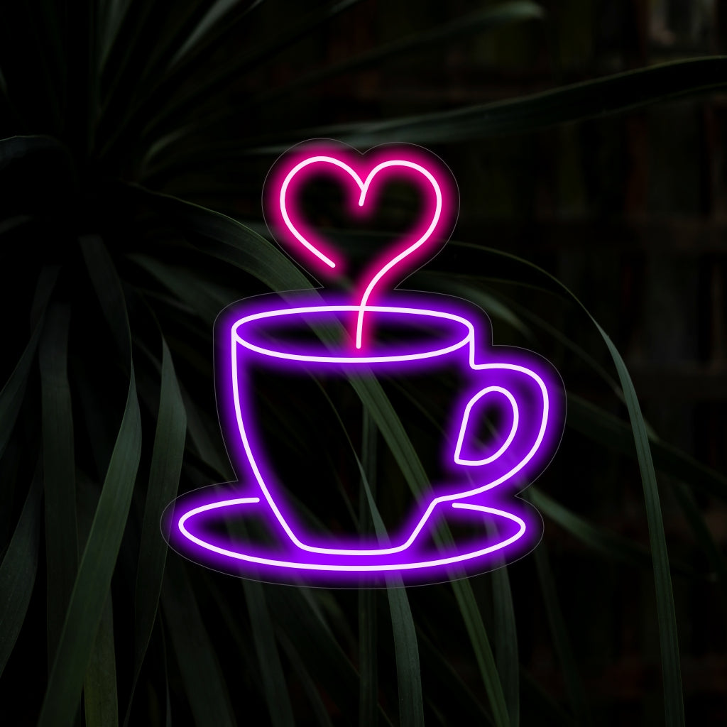 "Koffiekopje met hartvormig rookneonlicht" ��� Een romantisch en aromatisch neonlicht dat een koffiekopje met hartvormige rook laat zien, waardoor uw koffiezaak of gezellige hoekje een charmante en uitnodigende sfeer krijgt.