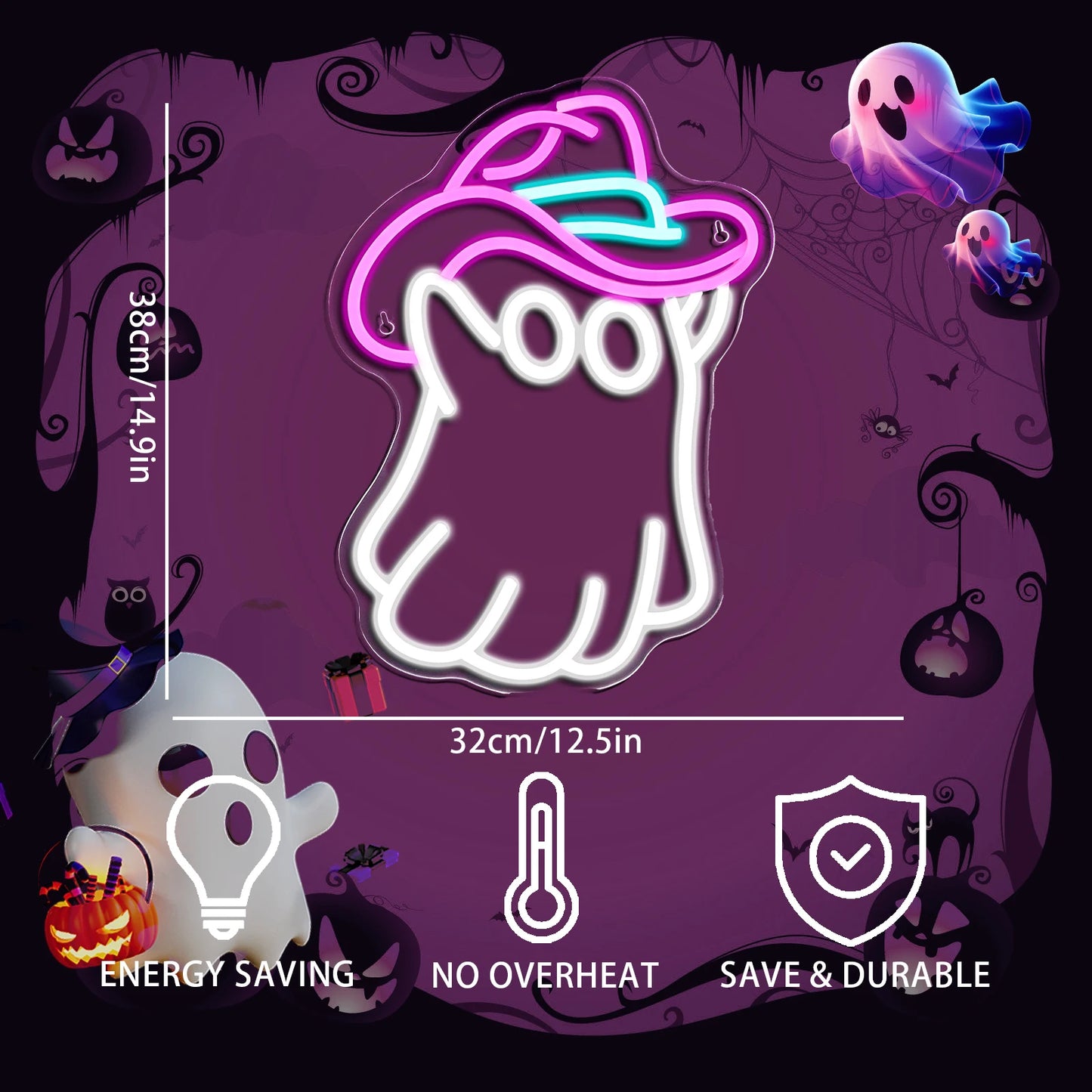 Cowboy Hat Ghost 5V Mini USB LED Neon Sign - Budgetvriendelijk