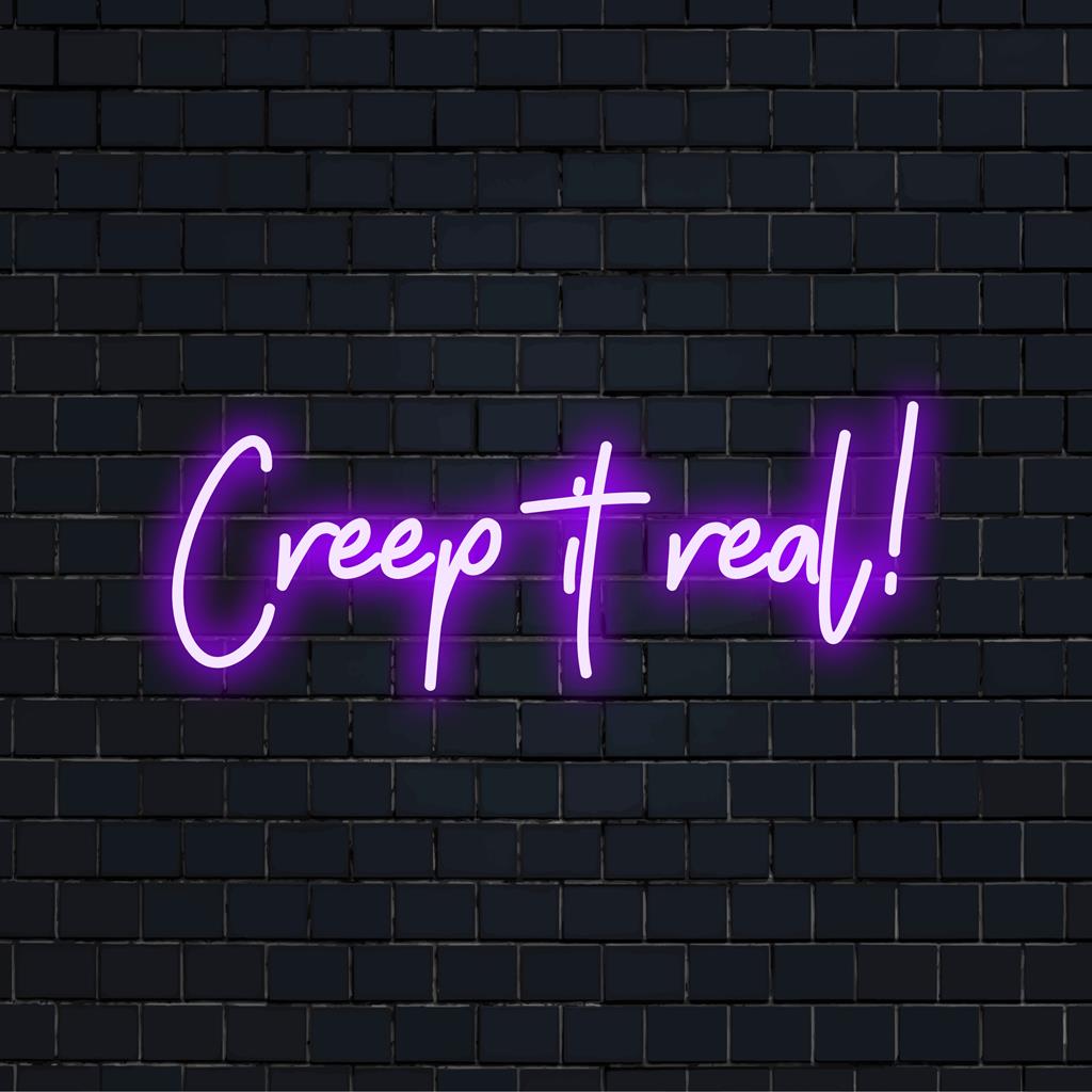 Levendig Creep It Real! LED-neonlicht, perfect om je ruimte een eigen, griezelige gloed te geven. Neondecoratie met pit.