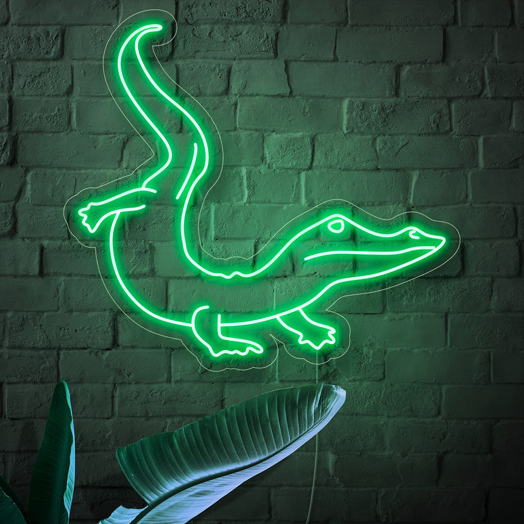 "Crocodile Neon Sign" ��� Een opvallend en exotisch neonlicht met het silhouet van een krokodil, dat uw ruimte vult met felle energie en avontuurlijke charme.