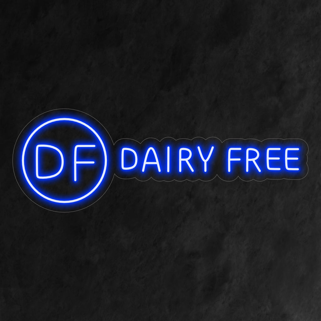 "Dairy-Free Neon Sign" schittert met een neonlicht en creëert een moderne en gezondheidsbewuste uitstraling. Ideaal voor gelegenheden die zuivelvrije opties promoten.