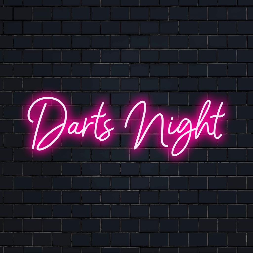 Ongedefinieerd ontwerptype LED-neonreclame met de tekst Darts Nights, ideaal voor speelkamers, voegt een speelse gloed toe aan elke ruimte.