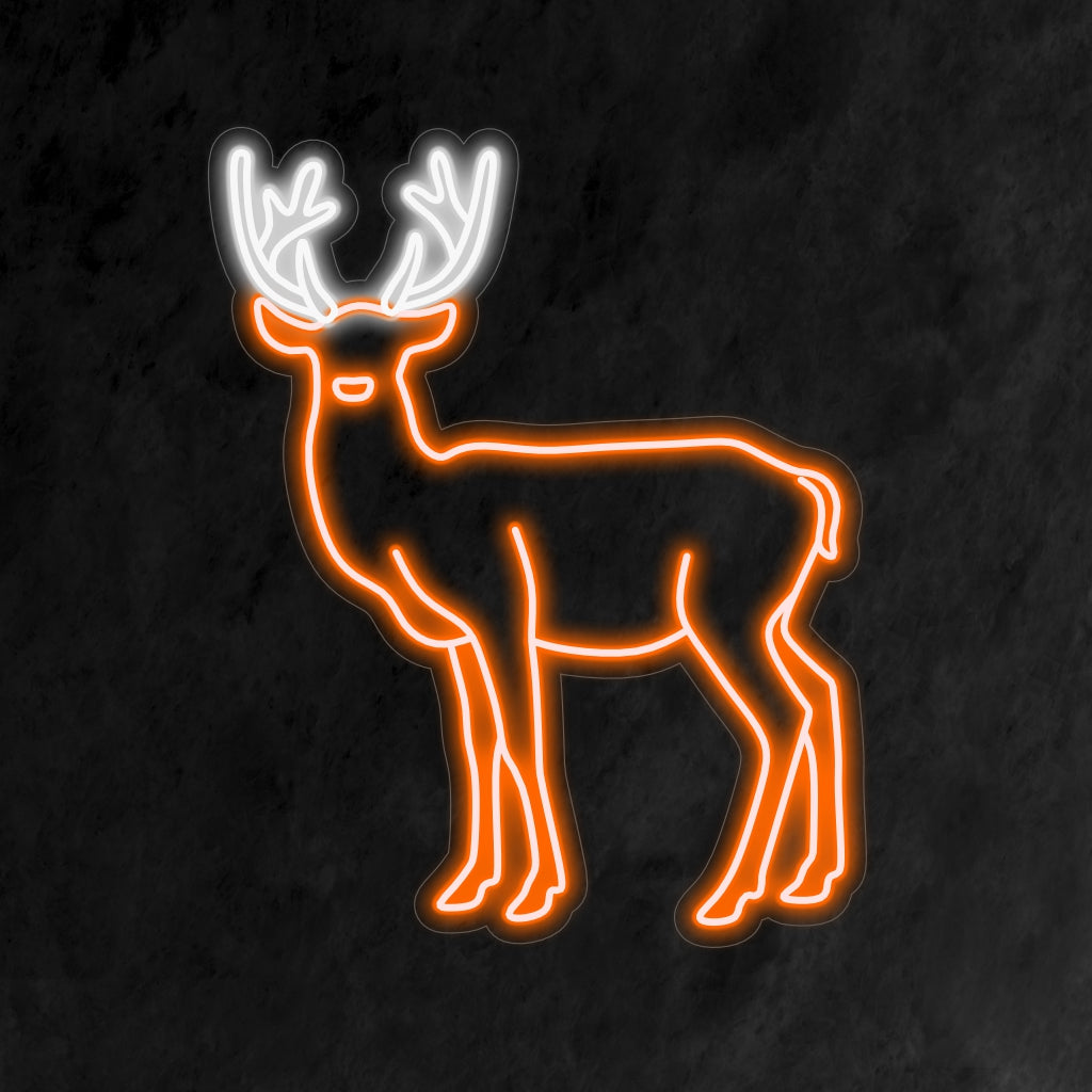 "Deer Neon Sign" licht op met een rustieke gloed en brengt de elegantie van de natuur in uw ruimte, perfect voor natuurliefhebbers en iedereen die op zoek is naar een vleugje buitenlucht.