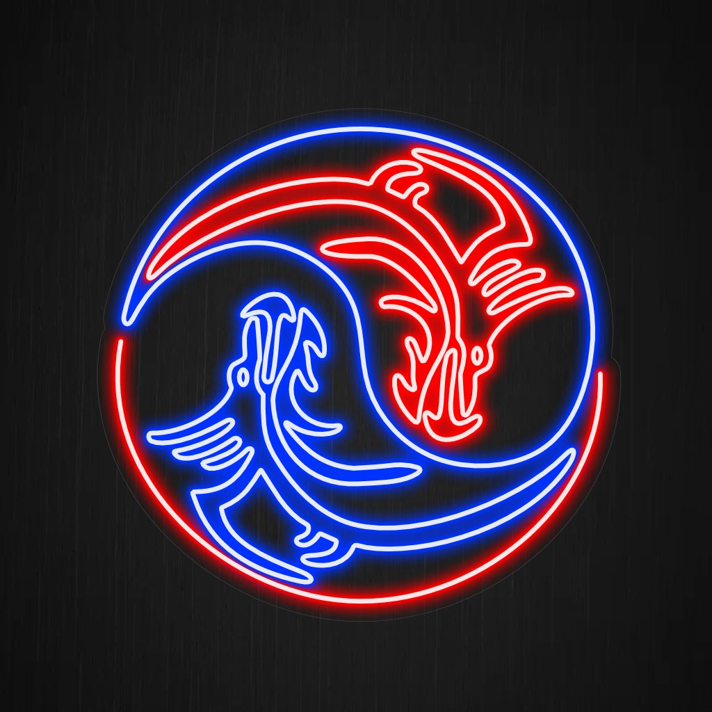 "Dragon Yin Yang Neon Sign" licht op met een betoverende gloed, die de mythische kracht van draken in harmonie brengt met de spirituele symboliek van yin en yang. Dit is perfect voor ruimtes waar evenwicht en mystiek centraal staan.