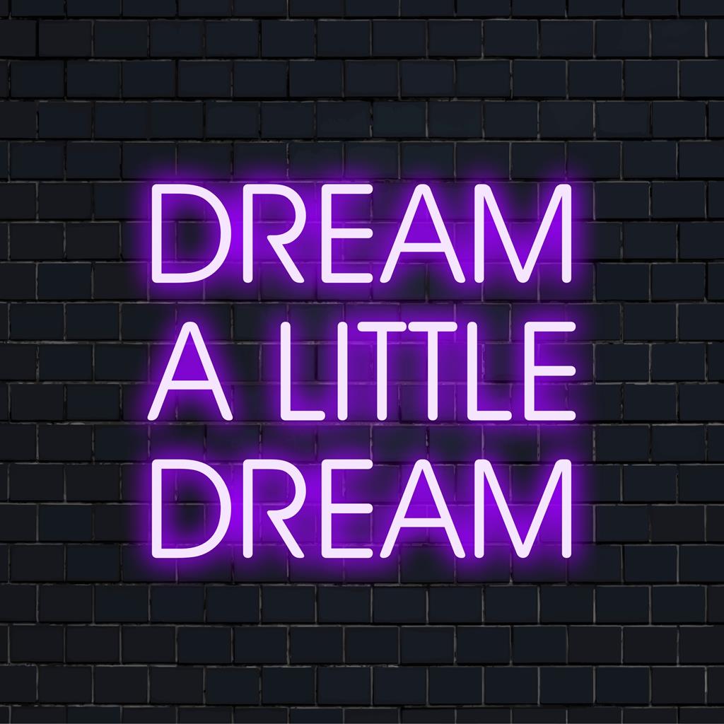 Dream A Little Dream is een kunstig LED-neonbord, een perfect op maat gemaakt neonlichtdecor voor elke ruimte, dat elegantie en dromerigheid uitstraalt.