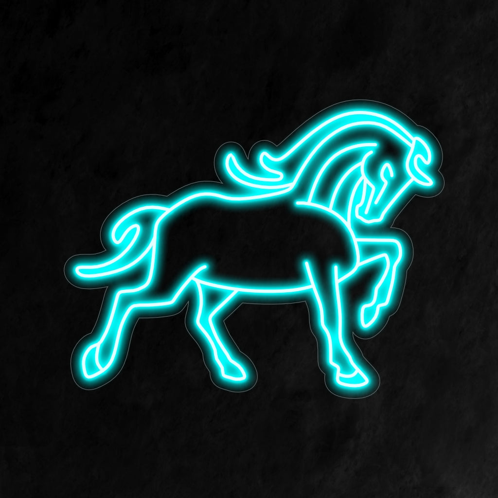 "Elegant Horse Neon Sign" licht op met gratie en verfijning, perfect voor paardenruimtes en stijlvolle locaties, en toont de schoonheid en elegantie van majestueuze paarden.