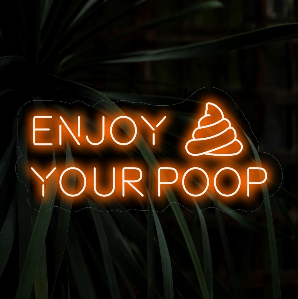 "Enjoy Your Poop Neon Sign" licht op met humor en omarmt de vrolijke kant van het leven. Perfect voor ruimtes die speelse en geestige uitingen waarderen.