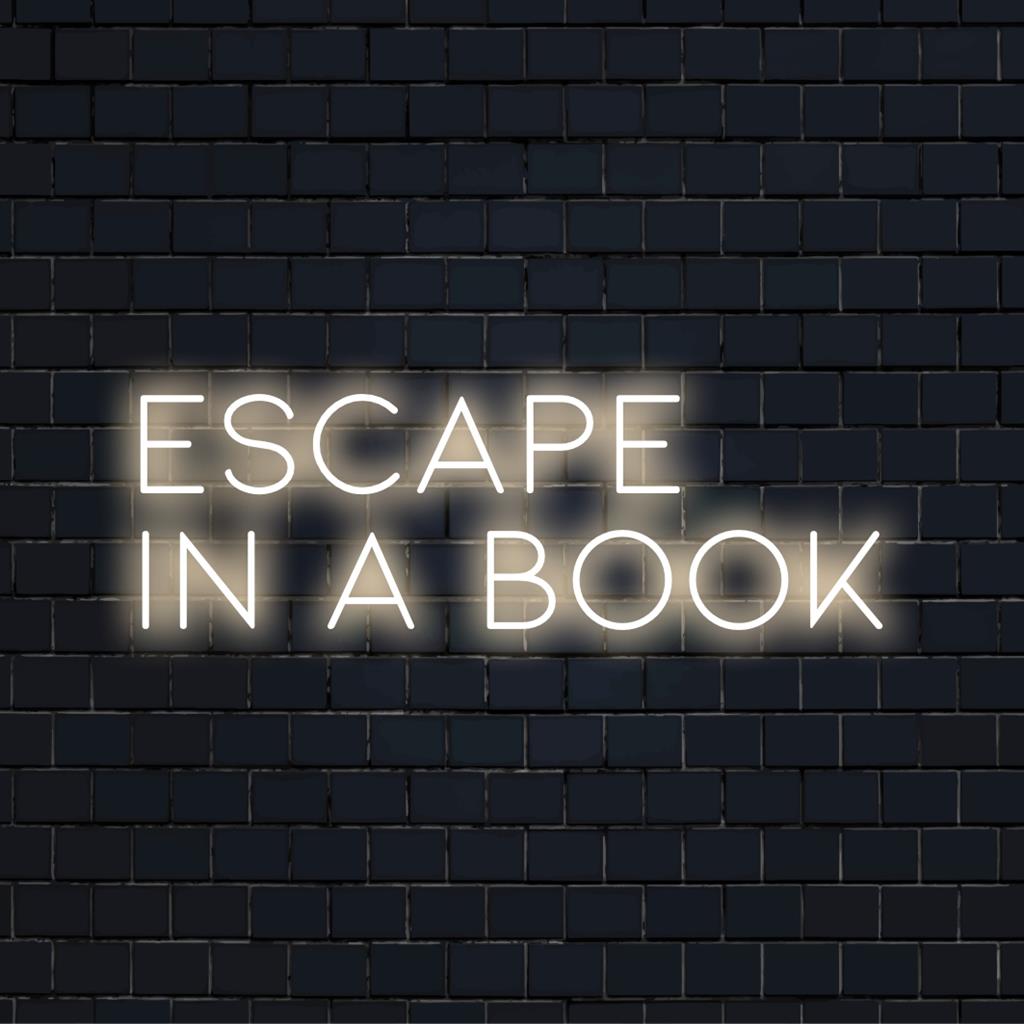 Speciaal ontworpen LED-neonreclame met de tekst 'Escape In A Book', perfect voor boekenliefhebbers. Ideaal voor gezellige hoekjes en bibliotheken.