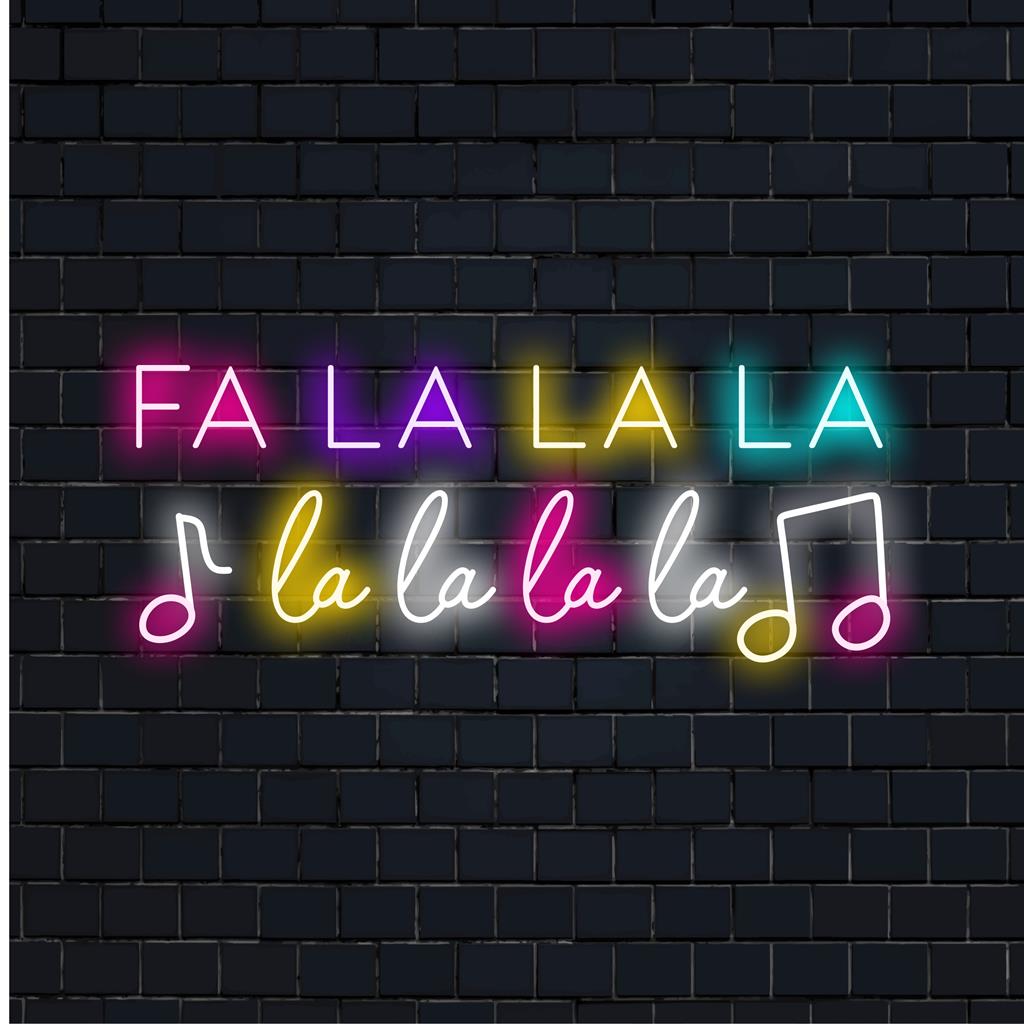 Feestelijk 'Fa La La La' LED-neonbord op maat, felle en levendige neonlichtdecoratie voor liefhebbers van neontekstkunst voor de feestdagen.