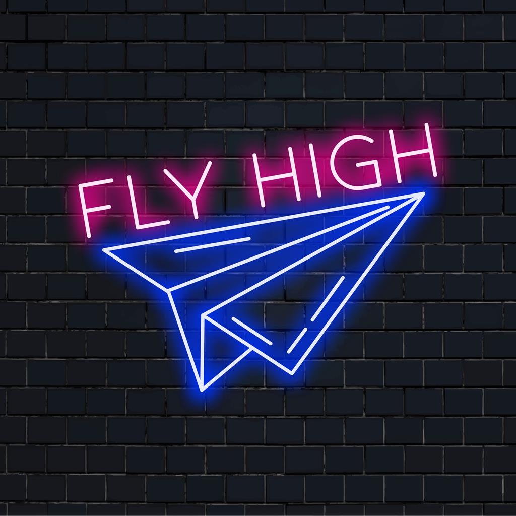 Speciaal LED-neonbord met een papieren vliegtuigje; perfect voor unieke wandkunst en levendige neonverlichting.