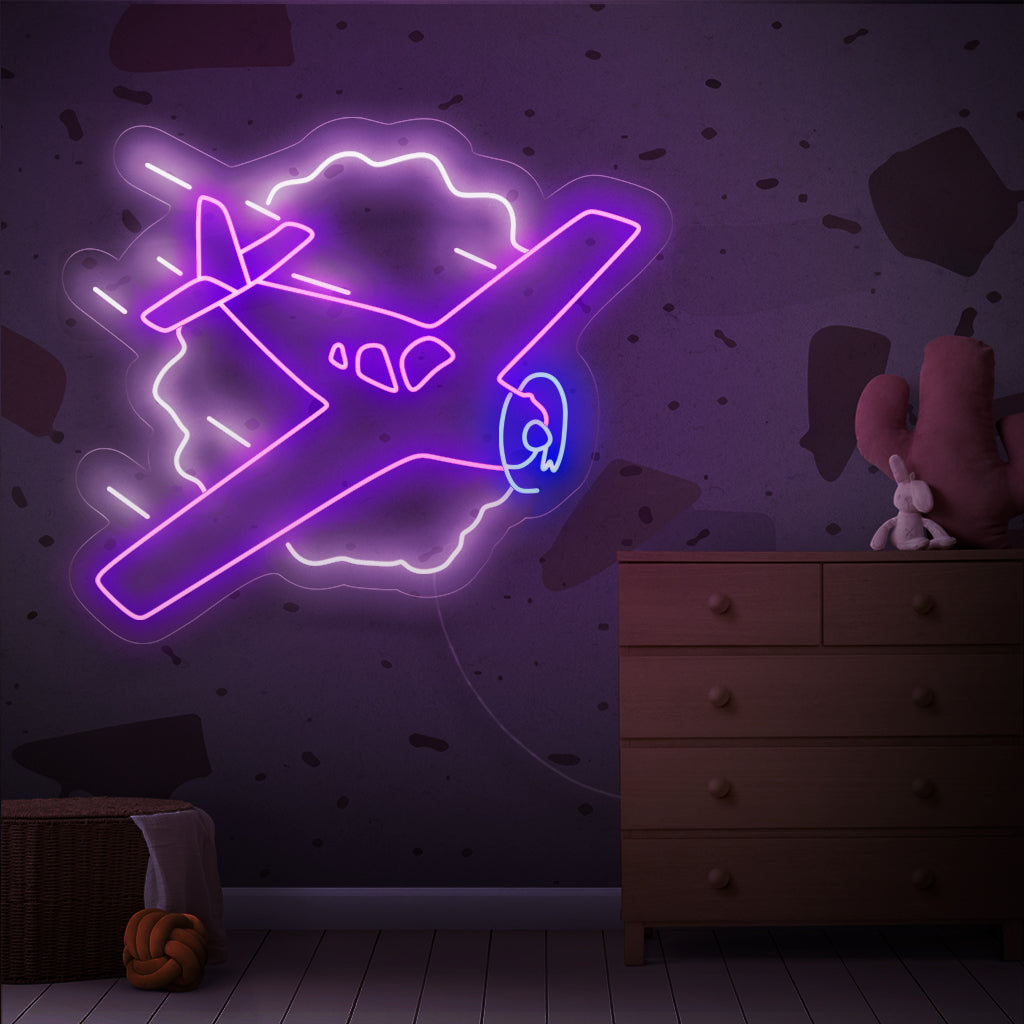 "Flying Aircraft Neon Sign" - Dynamische energie, perfect voor ruimtes met een luchtvaartthema en voor mensen die de spanning van het vliegen waarderen.