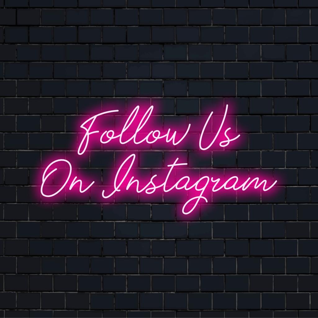 Aangepaste LED-neonlamp met de tekst 'Volg ons op Instagram', ideaal voor het promoten van uw merk en om elke ruimte een moderne touch te geven.
