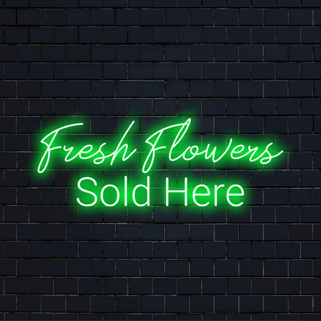 Dit op maat gemaakte LED-neonbord is vrolijk en uitnodigend met de tekst 'Verse bloemen worden hier verkocht' voor een opvallende winkelpresentatie.