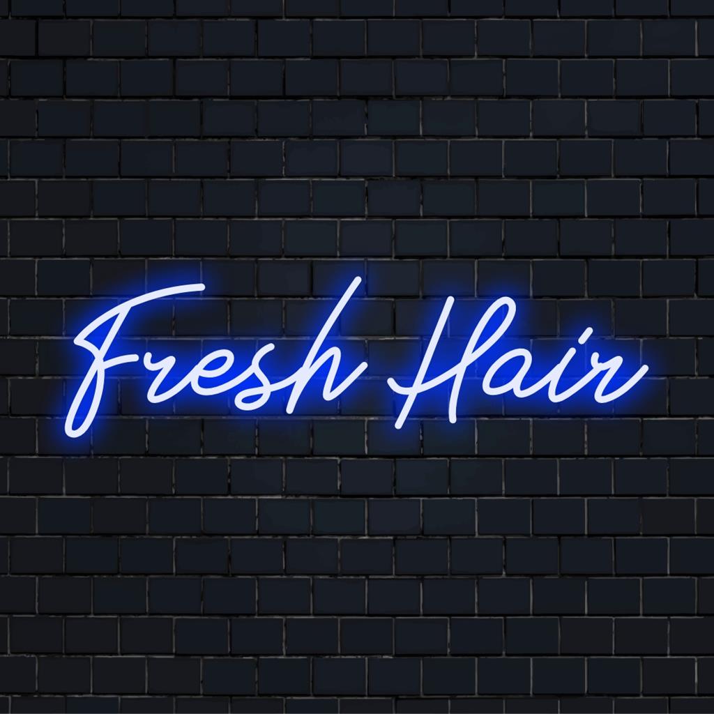 Op maat gemaakte LED-neonreclame met de tekst 'Fresh Hair', perfect voor salons. Fleur je ruimte op met deze stijlvolle neonaanwinst.