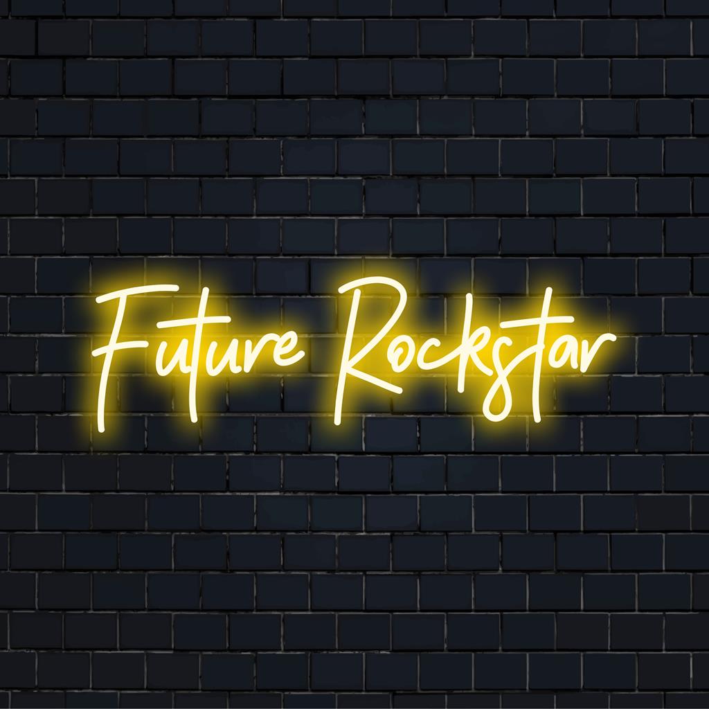Levendig led-bord met de tekst 'Future Rockstar' combineert humor en stijl, perfect voor opvallende kameraccenten. Aangepaste neonverlichting.