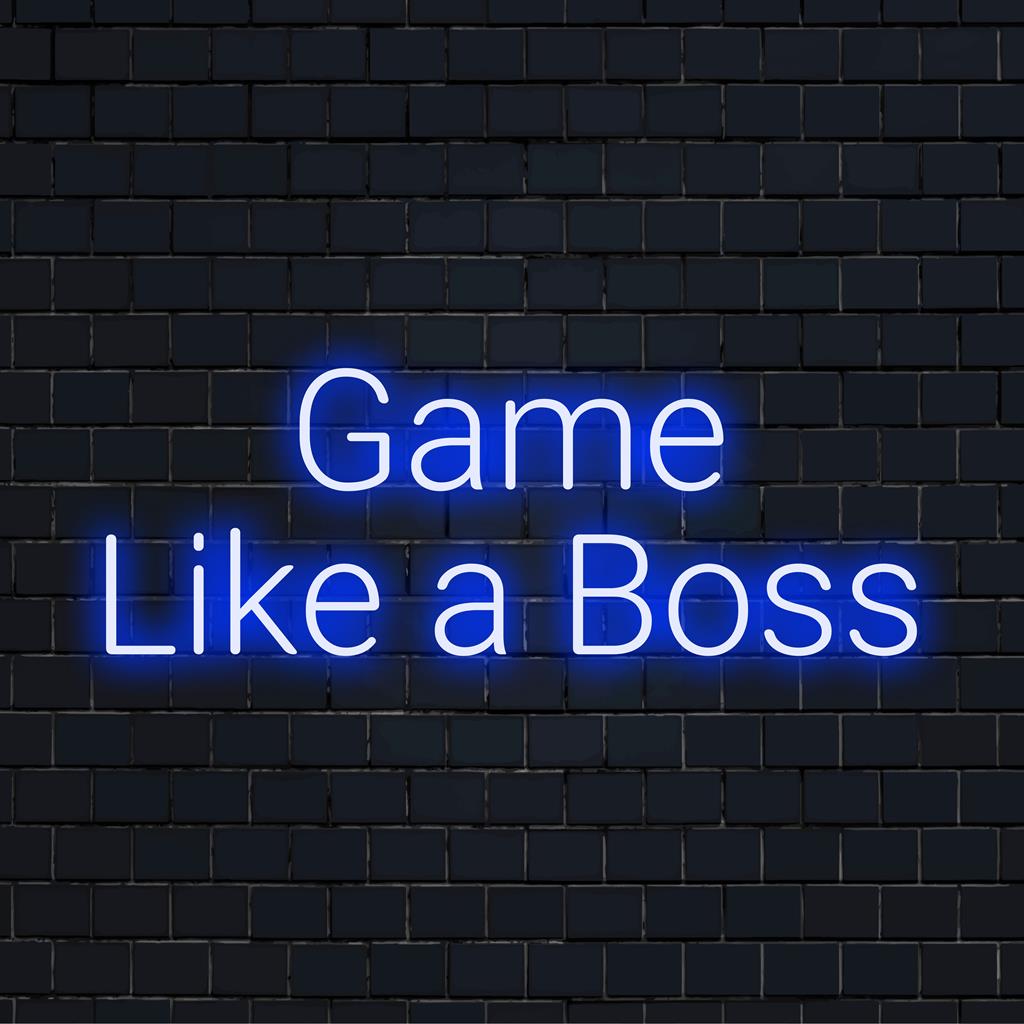 Neonreclame met de afbeelding Game Like A Boss, ideaal voor gamers; perfecte neonkamerdecoratie met opvallende led-lampjes en een op maat gemaakt tintje.